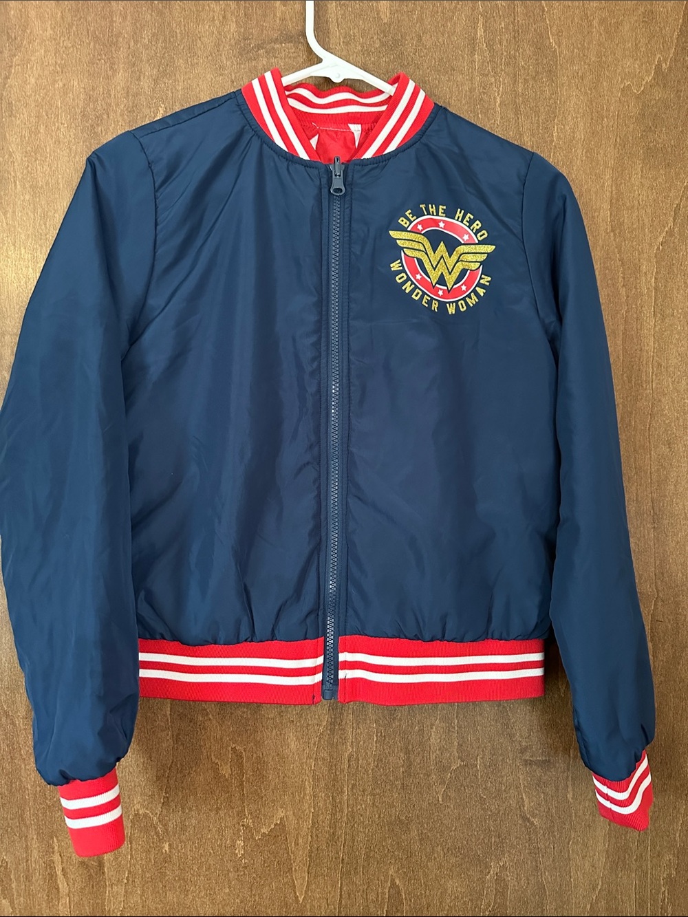 Wonder Woman Navy Kids Bomber Jacket with Red Trim